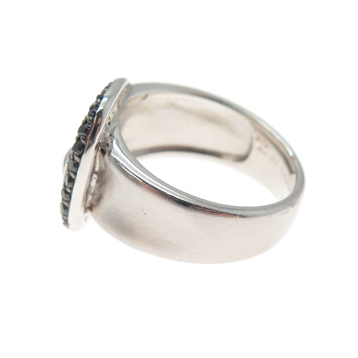 925 Sterling Silver Real Round-Cut Black Spinel Belt Buckle Ring Size 7.75