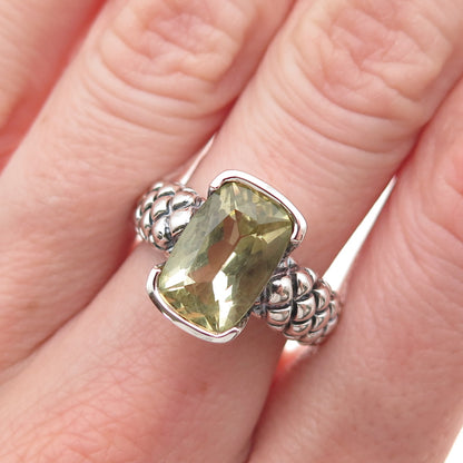 925 Sterling Silver Vintage Real Lemon Citrine Modernist Oxidized Ring Size 8