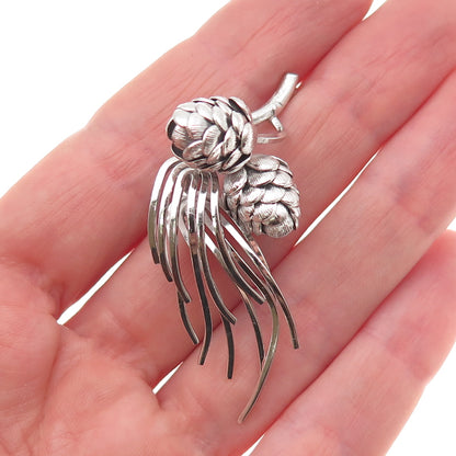 Wells 925 Sterling Silver Vintage Pine Cone Floral Pin Brooch