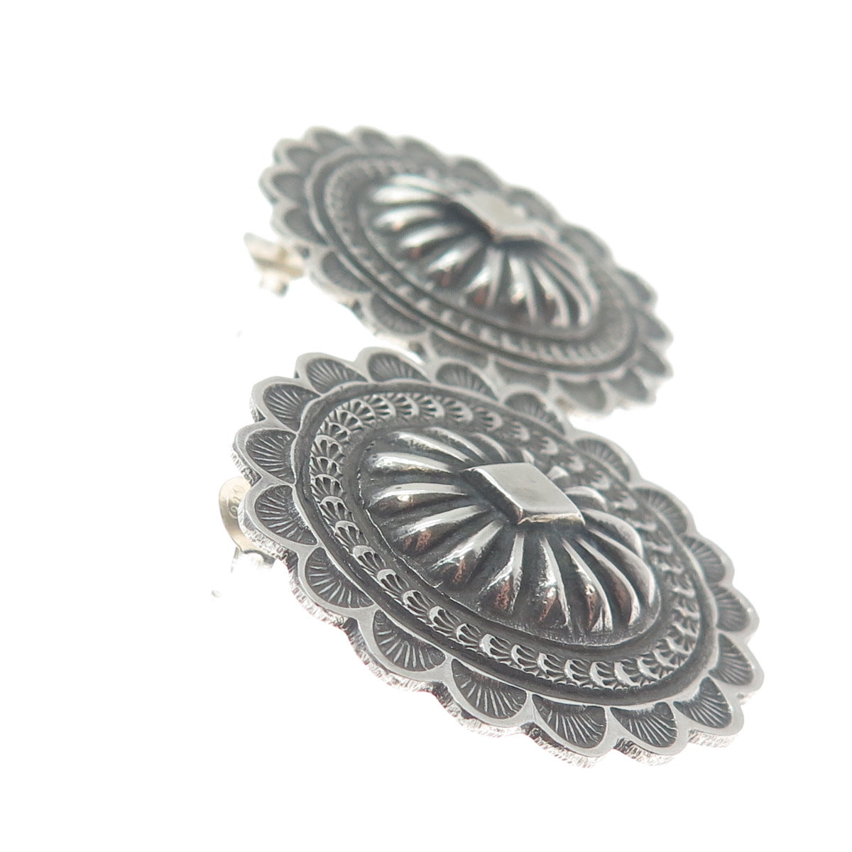 FRED MALONEY NAVAJO Old Pawn Sterling Silver Vintage Concho Oxidized Earrings