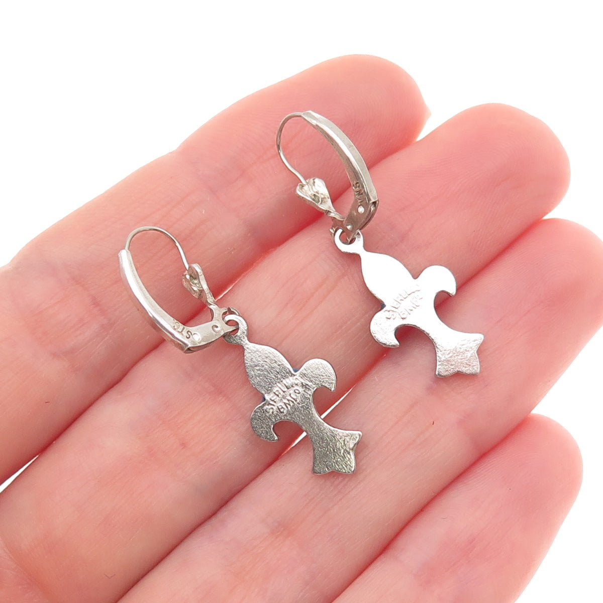 Breadner Co. 925 Sterling Silver Vintage Enamel Fleur de Lis Dangle Earrings