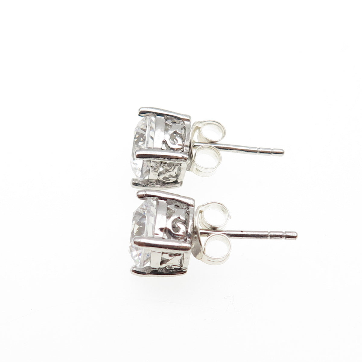 925 Sterling Silver Round-Cut C Z Stud Earrings