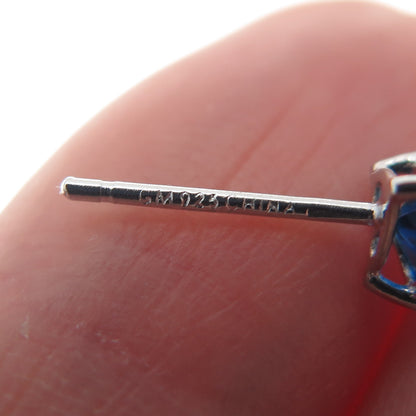 925 Sterling Silver Heart-Cut Dark Blue C Z Stud Earrings