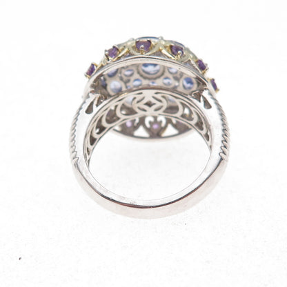 Chuck Clemency 925 Sterling Silver 2-Tone Real Tanzanite Amethyst Ring Size 8.25