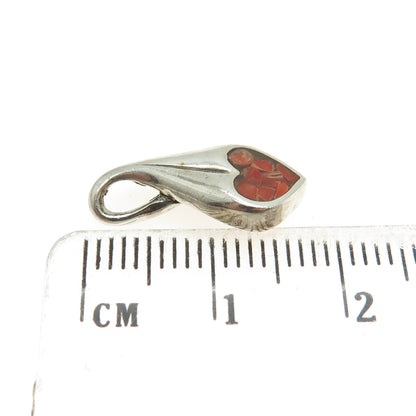 FRED THOMPSON NAVAJO Old Pawn 925 Sterling Silver Real Coral Inlay Heart Pendant