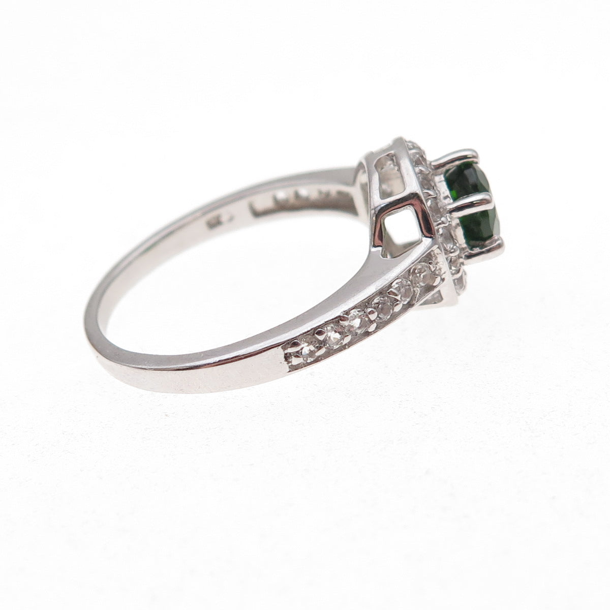 925 Sterling Silver Real Round-Cut Peridot & White Topaz Ring Size 8