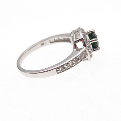 925 Sterling Silver Real Round-Cut Peridot & White Topaz Ring Size 8
