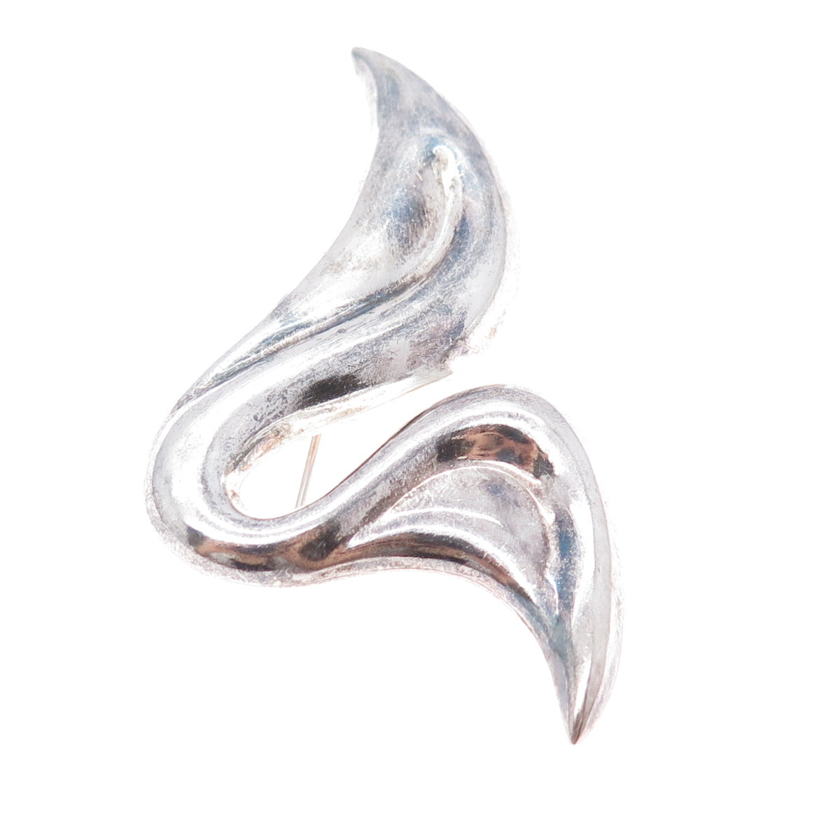 925 Sterling Silver Vintage Modernist Wavy Oxidized Pin Brooch