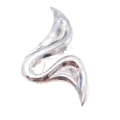 925 Sterling Silver Vintage Modernist Wavy Oxidized Pin Brooch
