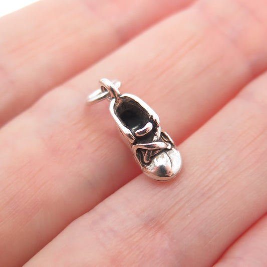SUNWEST 925 Sterling Silver Vintage Baby Shoe Minimalist 3D Charm Pendant