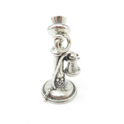 BEAU 925 Sterling Silver Antique Retro Candlestick Phone 3D Pendant