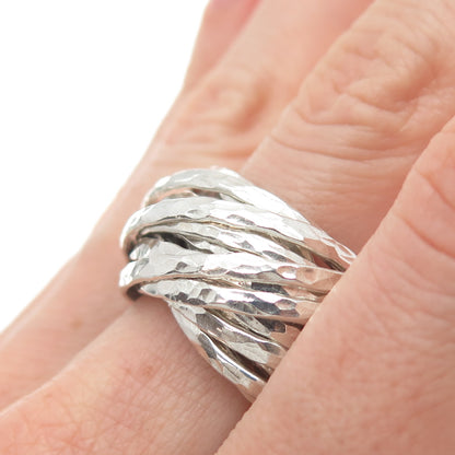925 Sterling Silver Vintage Interlocked Hammered Multi-Band Ring Size 9.25