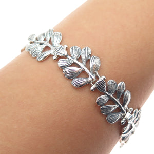 HAGIT GORALI Sterling Silver Vintage Israel Floral Leaf Oxidized Bracelet 6.75"