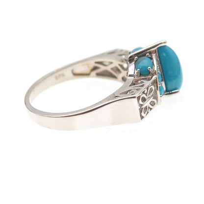 925 Sterling Silver Real Sleeping Beauty Turquoise Butterfly Ring Size 8.25