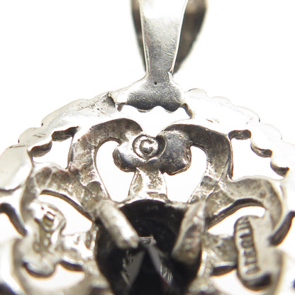JEZLAINE 925 Sterling Silver Vintage Real Black Spinel Ornate Pendant