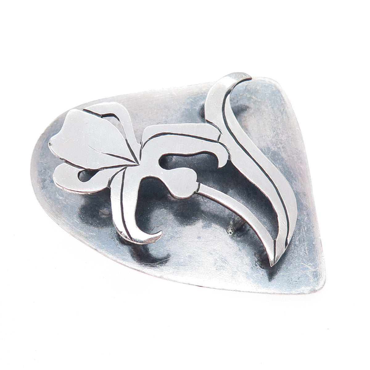 BRACKA 925 Sterling Silver Vintage Iris Flower Modernist Oxidized Pin Brooch