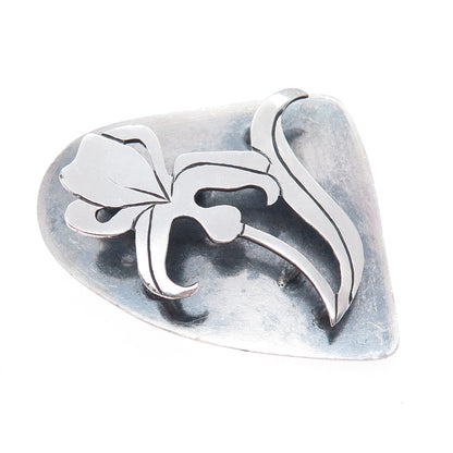 BRACKA 925 Sterling Silver Vintage Iris Flower Modernist Oxidized Pin Brooch