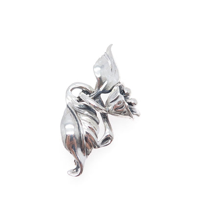 JEWELART 925 Sterling Silver Vintage Modernist Tulip Flower Oxidized Pin Brooch