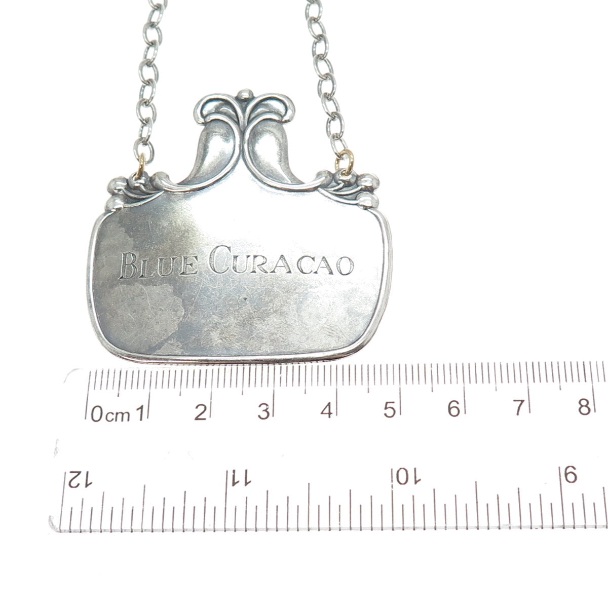 925 Sterling Silver Antique Art Deco Blue Curacao Bottle Tag #353