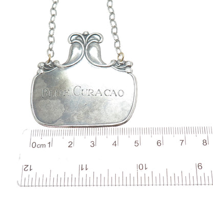 925 Sterling Silver Antique Art Deco Blue Curacao Bottle Tag #353