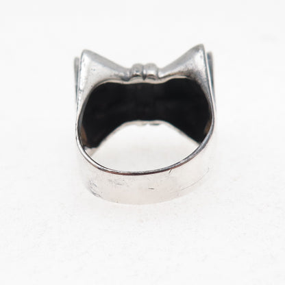 925 Sterling Silver Vintage Italy Modernist Box Oxidized Ring Size 7.75