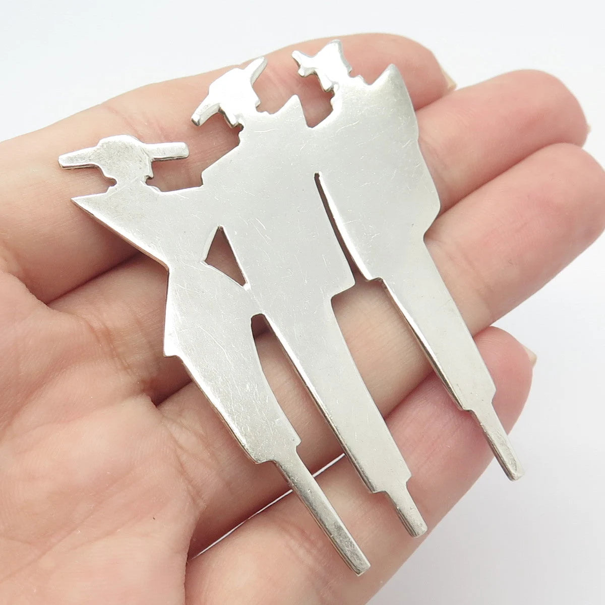 925 Sterling Silver Vintage Mexico Woman & Mans Silhouette Pin Brooch