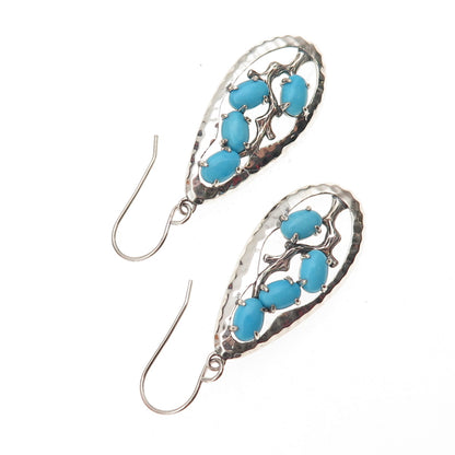 925 Sterling Silver Real Sleeping Beauty Turquoise Teardrop Dangle Earrings