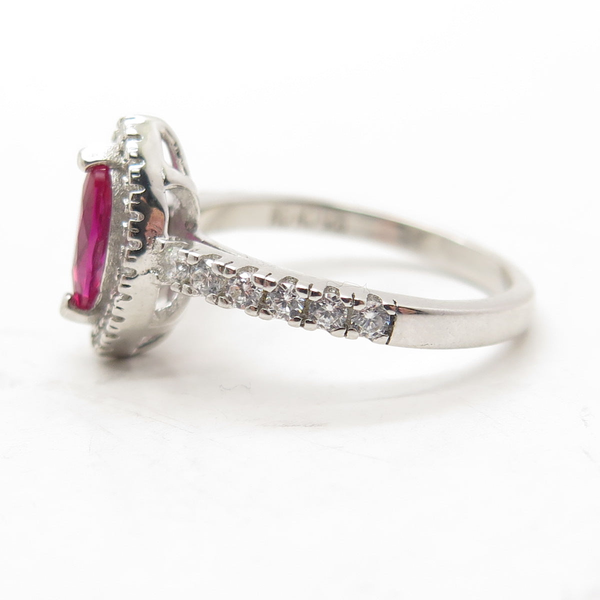 925 Sterling Silver Lab-Created Pink Sapphire & C Z Ring Size 6.75