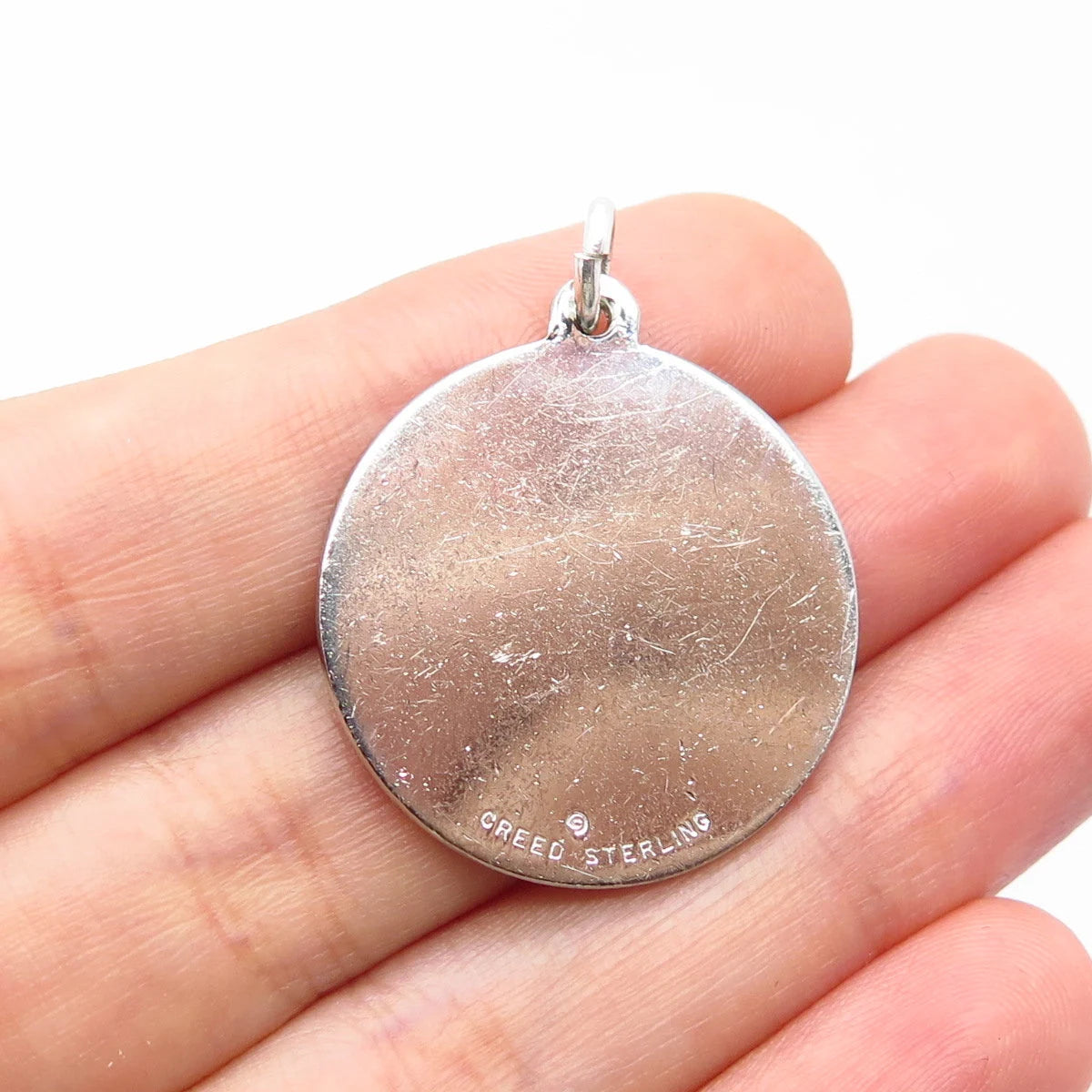 925 Sterling Silver Vintage Creed "Bride & Maid" Religious Round Pendant