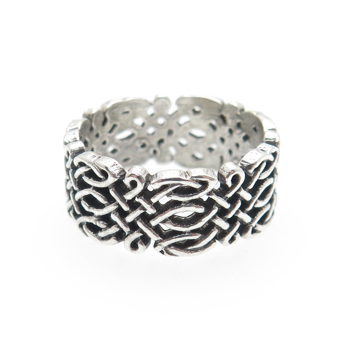 925 Sterling Silver Vintage Celtic Knot Oxidized Band Ring Size 7.5
