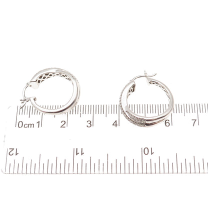 Platinaire 925 Sterling Silver Real Round-Cut Diamond Crisscross Hoop Earrings