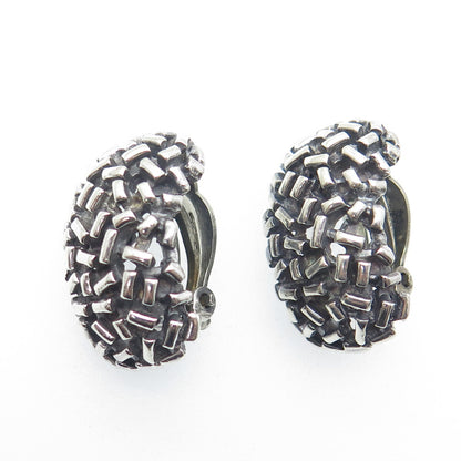 925 Sterling Silver Vintage Mexico Brutalist Oxidized Clip On Earrings