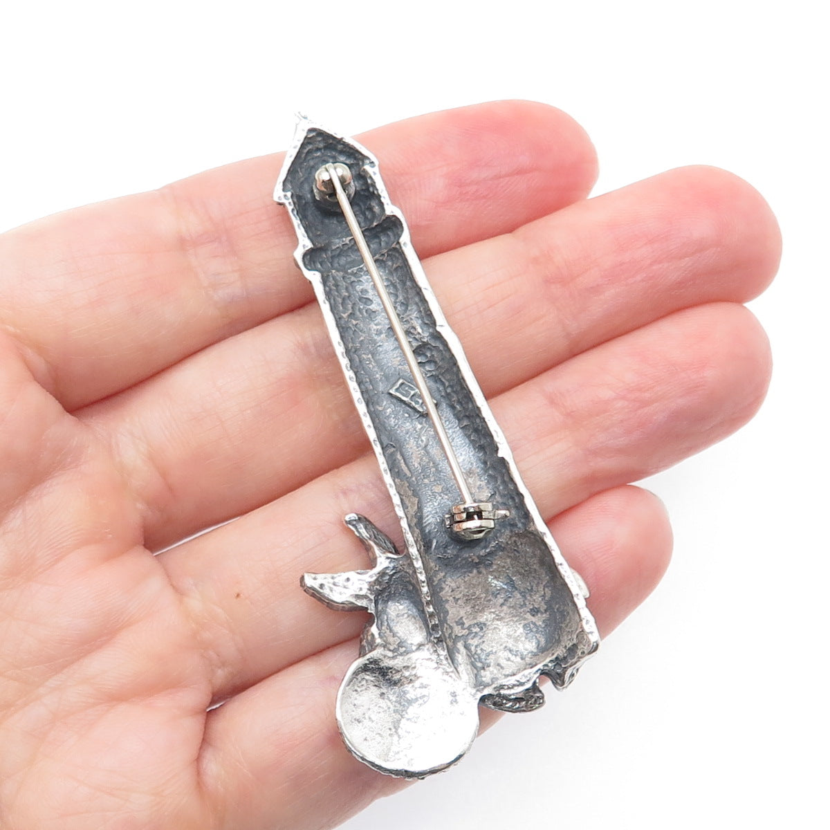 925 Sterling Silver Vintage Lighthouse Sea Life Oxidized Pin Brooch