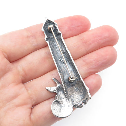 925 Sterling Silver Vintage Lighthouse Sea Life Oxidized Pin Brooch