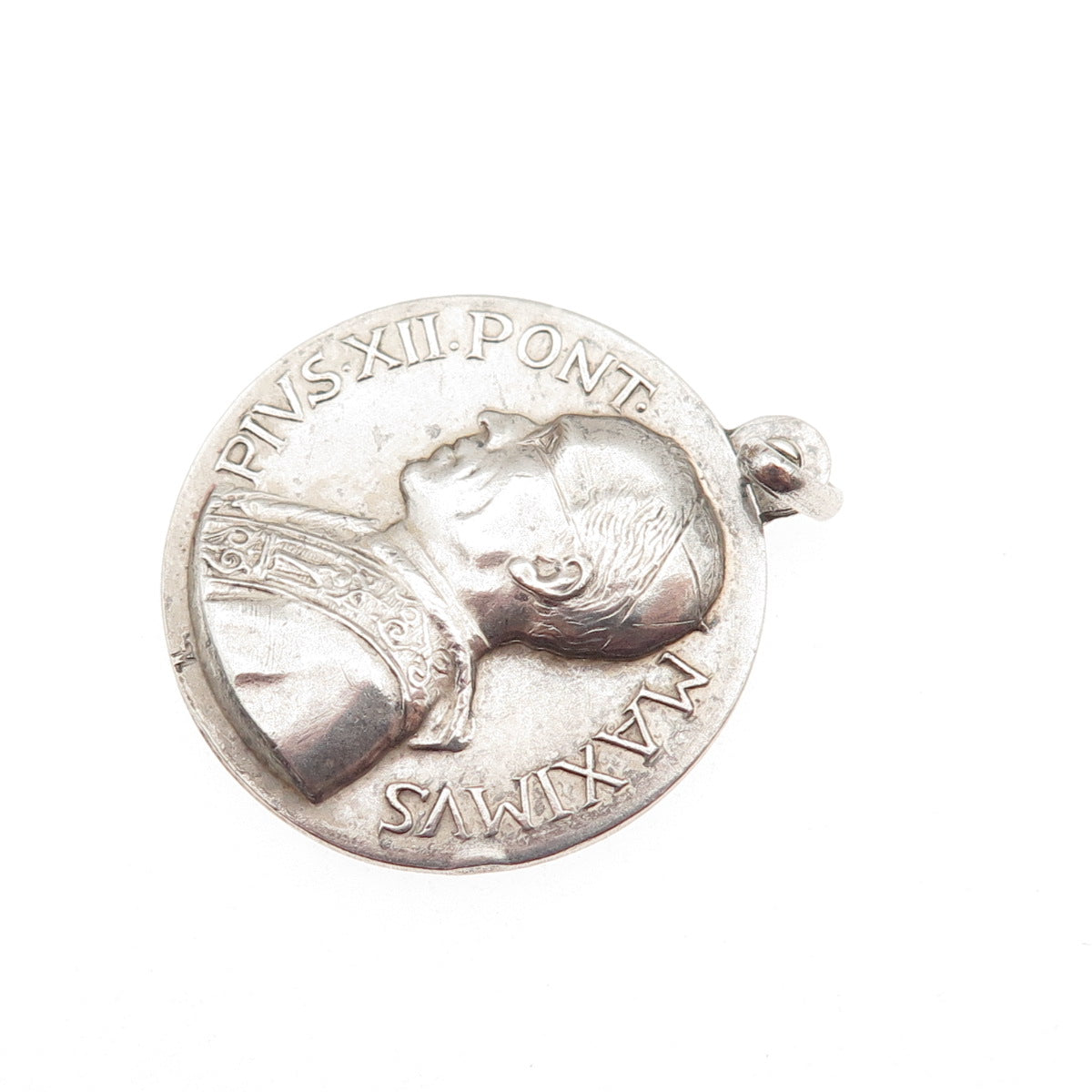 800 Silver Vintage Italy Pope Pius XII St. Christopher Medal Charm Pendant