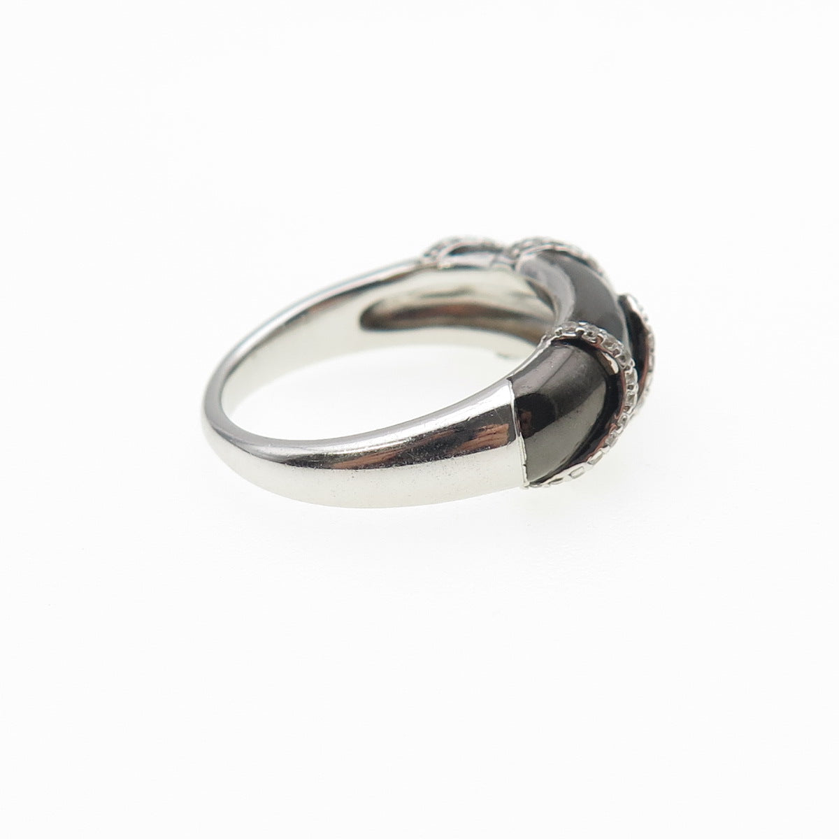 925 Sterling Silver Black Enamel Round-Cut White C Z Ring Size 6.5