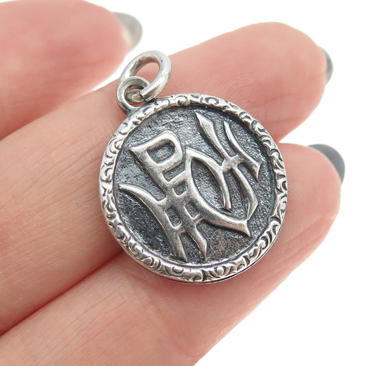 925 Sterling Silver Antique Art Deco Runic Symbols Charm Pendant