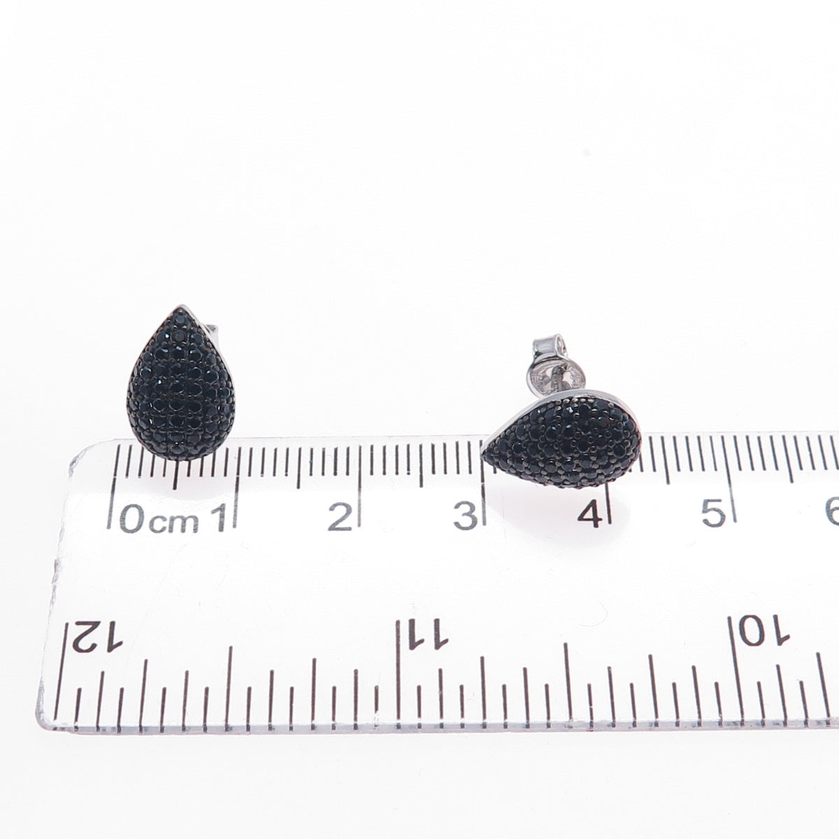 925 Sterling Silver Round-Cut Black C Z Teardrop Earrings