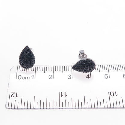 925 Sterling Silver Round-Cut Black C Z Teardrop Earrings