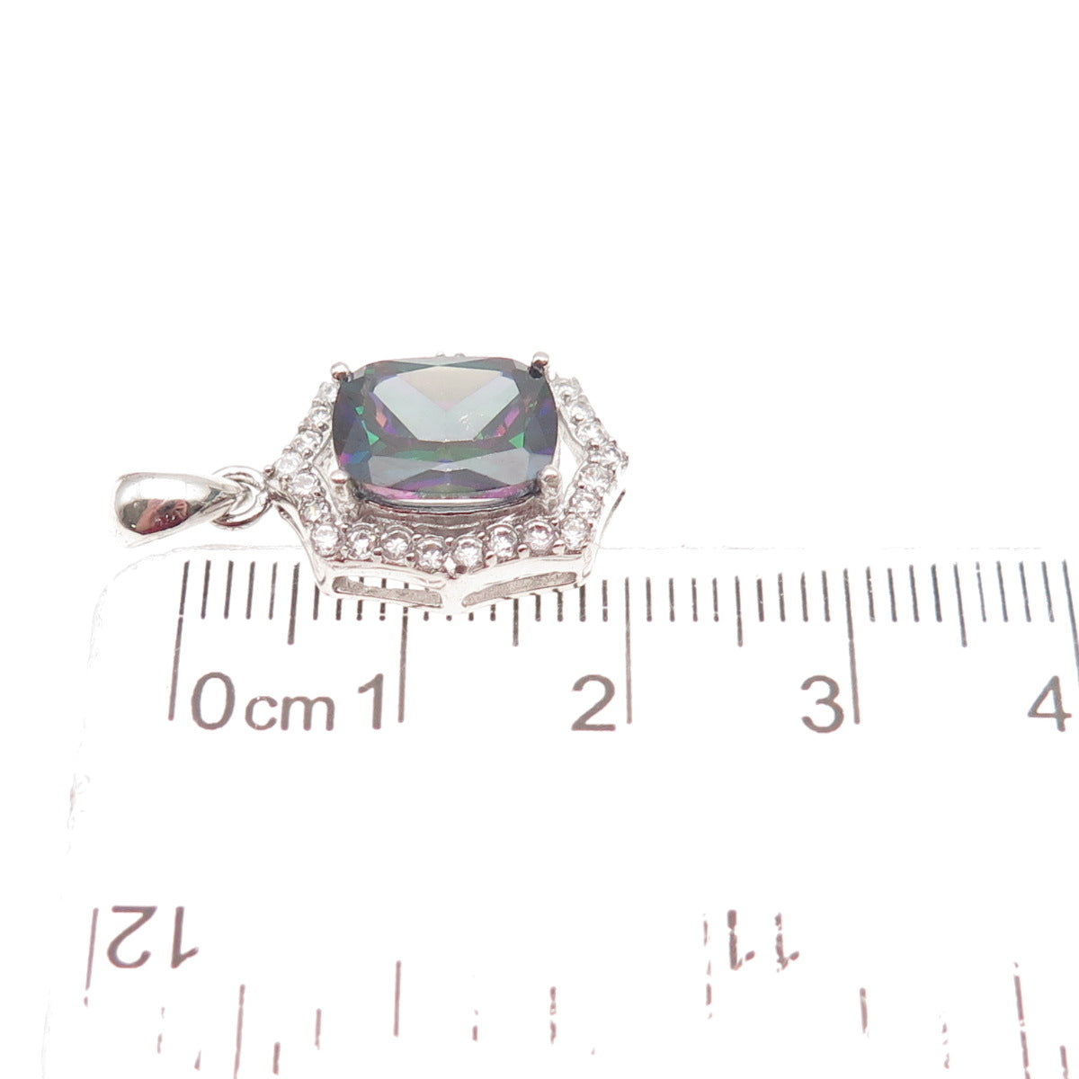 925 Sterling Silver Real Mystic Quartz & C Z Mini Charm Pendant