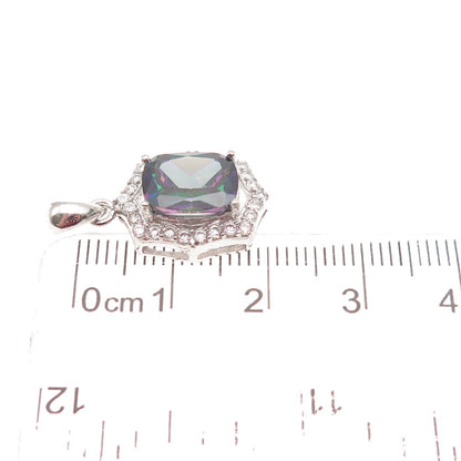 925 Sterling Silver Real Mystic Quartz & C Z Mini Charm Pendant