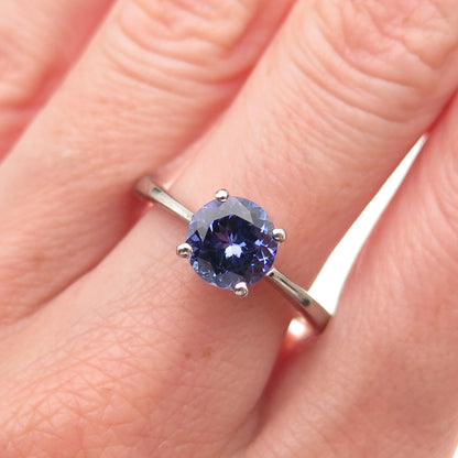 D'Joy 925 Sterling Silver Real Round-Cut Tanzanite Ring Size 8