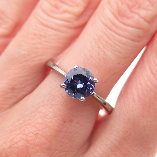 D'Joy 925 Sterling Silver Real Round-Cut Tanzanite Ring Size 8