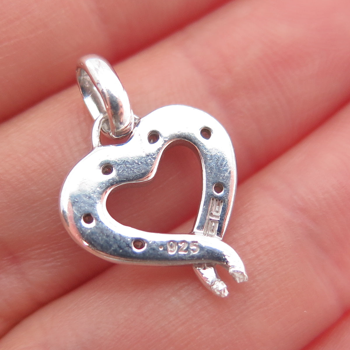925 Sterling Silver Real Round-Cut Diamond Heart Mini Charm Pendant