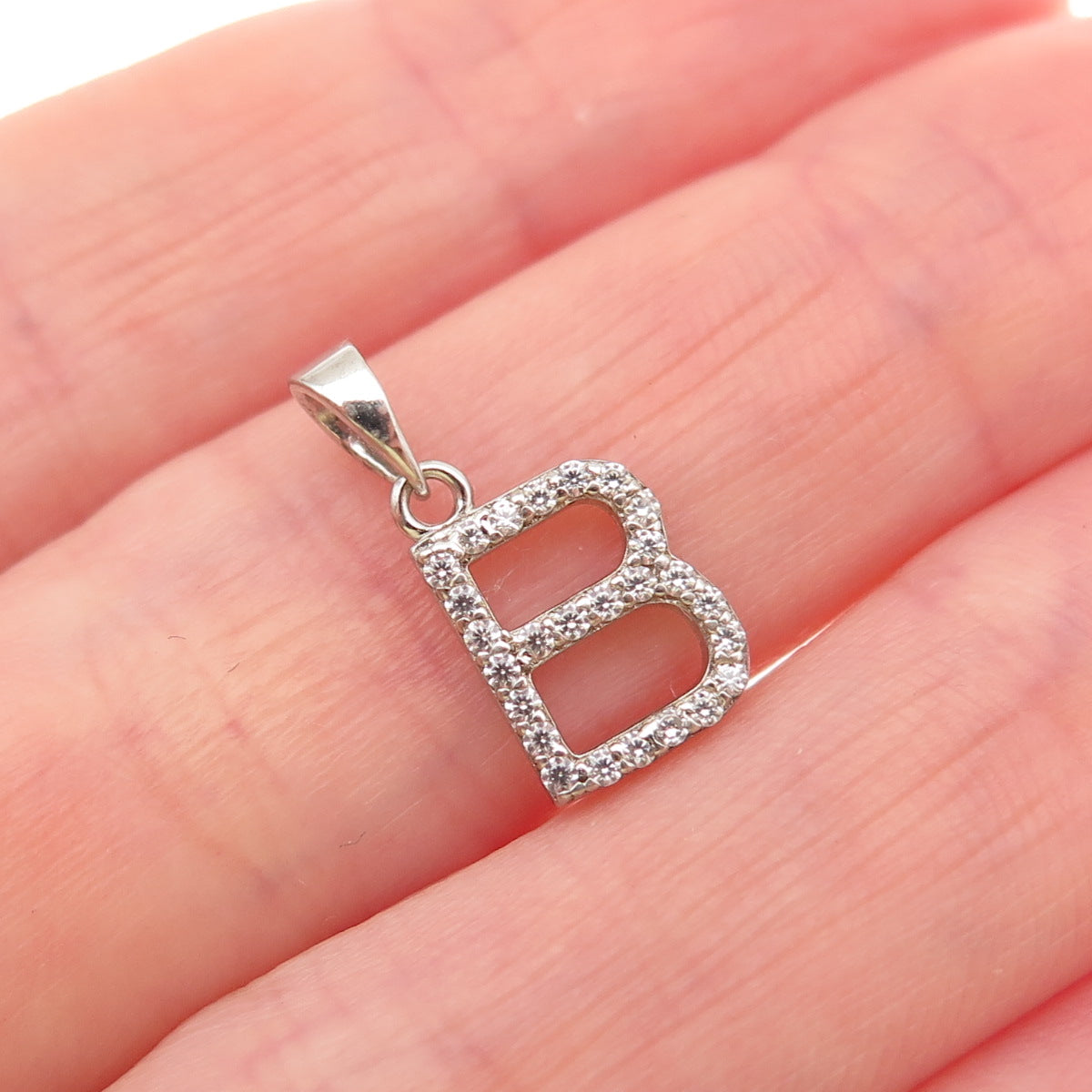 925 Sterling Silver Round-Cut C Z Letter B Initial Mini Charm Pendant