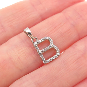 925 Sterling Silver Round-Cut C Z Letter B Initial Mini Charm Pendant