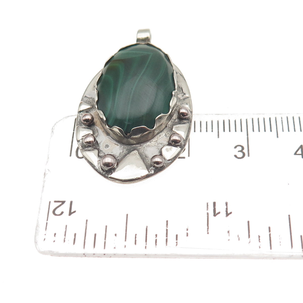 Old Pawn 925 Sterling Silver Vintage Southwestern Malachite Tribal Pendant
