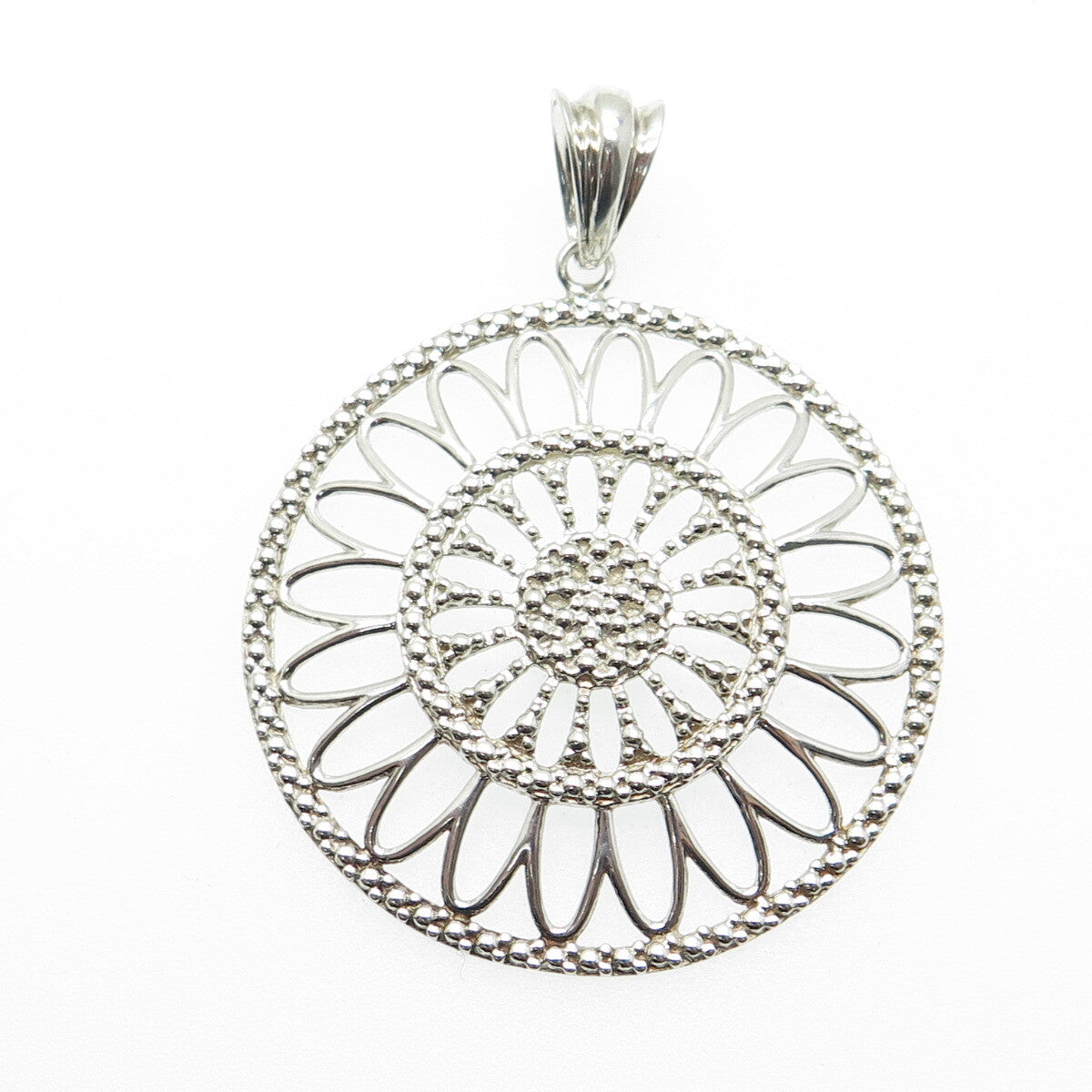 MILOR 925 Sterling Silver Vintage Italy Granulated Floral Round Pendant