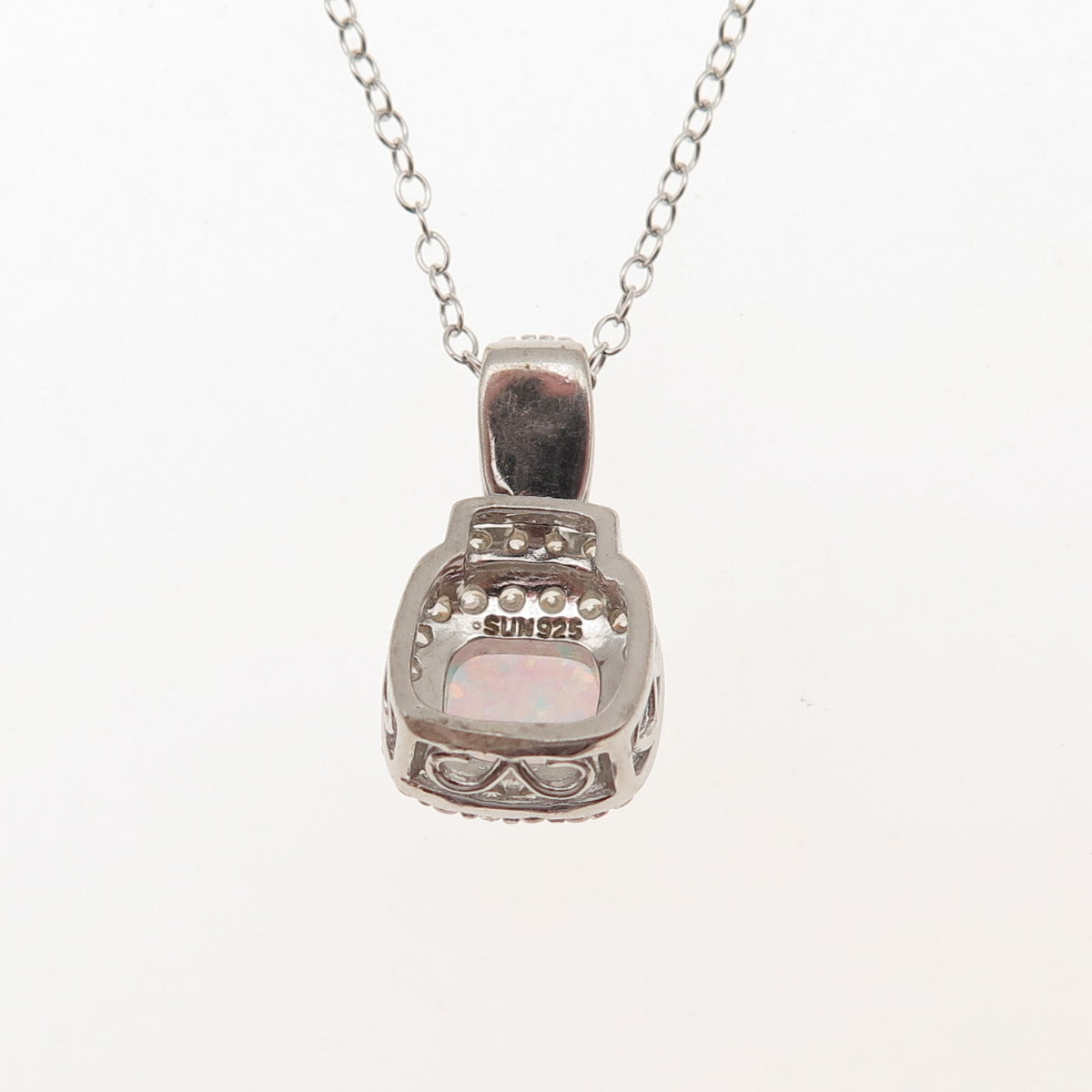 Sun 925 Sterling Silver Real Opal & C Z Cable Chain Necklace 18"