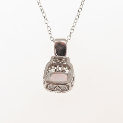 Sun 925 Sterling Silver Real Opal & C Z Cable Chain Necklace 18"